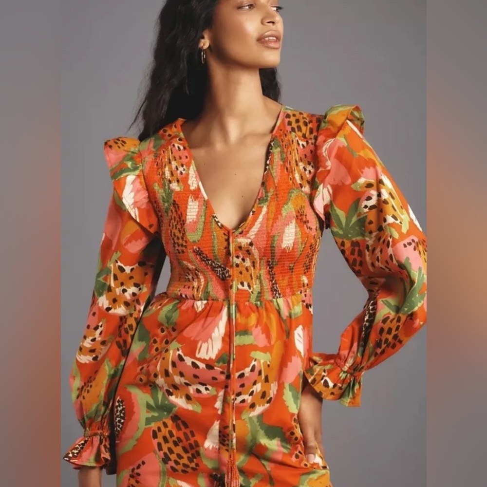NEW NWT  Stunning Farm Rio Anthropologie Tropical Tie-Front Romper Size S $210